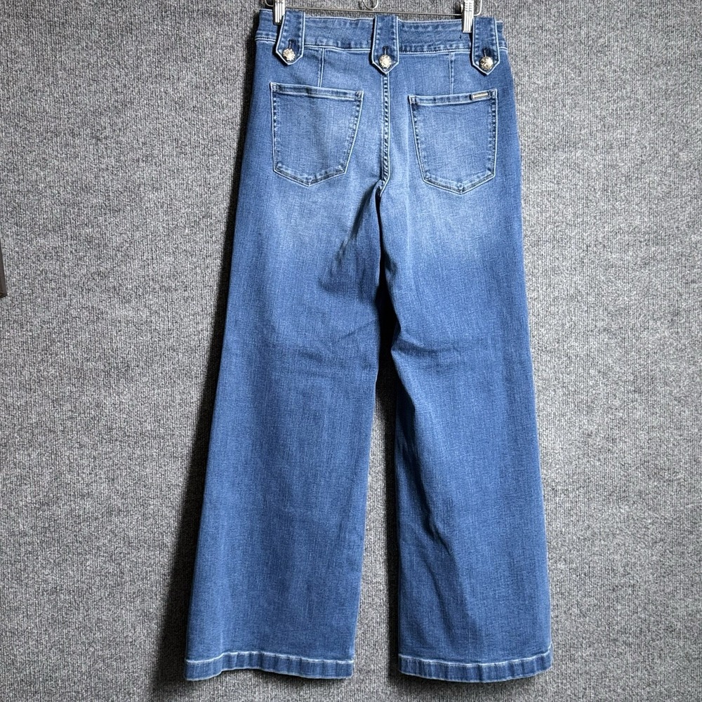 White House Black Market Jeans 8 Blue High Rise Wide Leg Sailor Mariner 70s - Picture 5 of 12